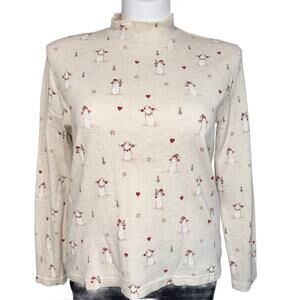 Croft & Barrow Womens Shirt Top Mock Neck Pullover Long Sleeve Snowman Print L